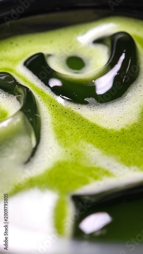 Iced matcha latte, authentic Japanese  tea.