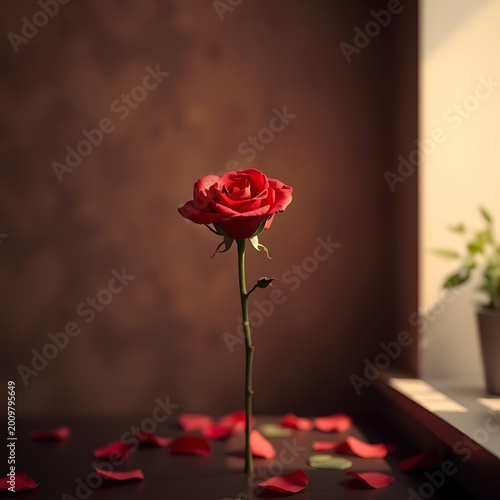 red rose on a wooden table