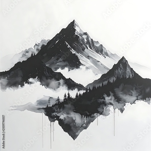 Dramatic Mountain Landscape with Snow.
