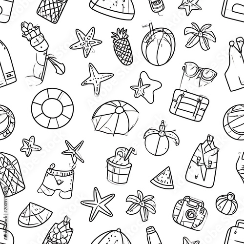 Summer beach vacation icons and symbols.