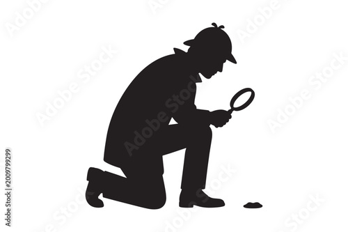 Detective Silhouette Magnifying Glass Investigation Concept Vector