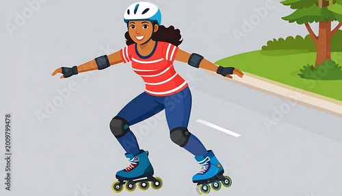 Woman enjoying rollerblading on a path.
