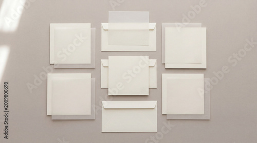 Cream stationery flat set with vellum overlay sheets immaculate symmetry soft natural tones elegant luxury paper