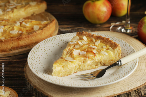 French Normandy apple cake, freshly baked on the table