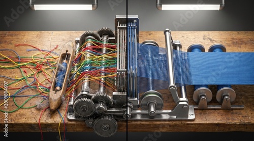 Weaving Machine Illustrating Cohesive Process and Seamless Integration.