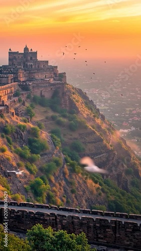 Kumbhalgarh Fort at Sunset - Majestic Walls and Ancient Architecture in Rajasthan, India.