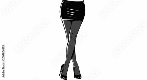 Stylish legs in black skirt and high heels, posing