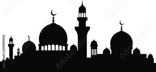 Fotografija Elegant mosque silhouette vector illustration with domes, minarets, crescent moo