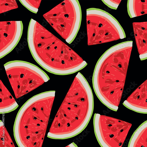 Red Watermelons, Decorative seamless pattern. Repeating background. Tileable wallpaper print.