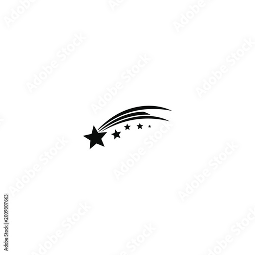 A shooting star streaks across the night sky with a trail of smaller stars.