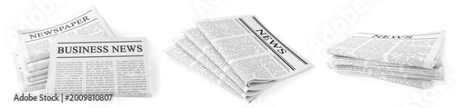 Foto Newspapers isolated on white, set. Printed publication