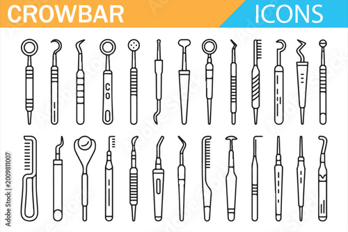 Tableau sur toile Black Outline Pry Tool Icon Set for Workshop Design
