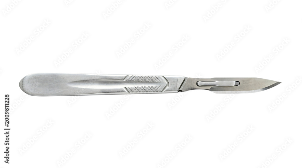Fototapeta premium Utility knife with a silver handle and blade on a white background