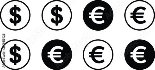 Foto Currency icon set, dollar and euro financial symbols with clean minimalist money graphics for banking apps financial presentations and fintech design