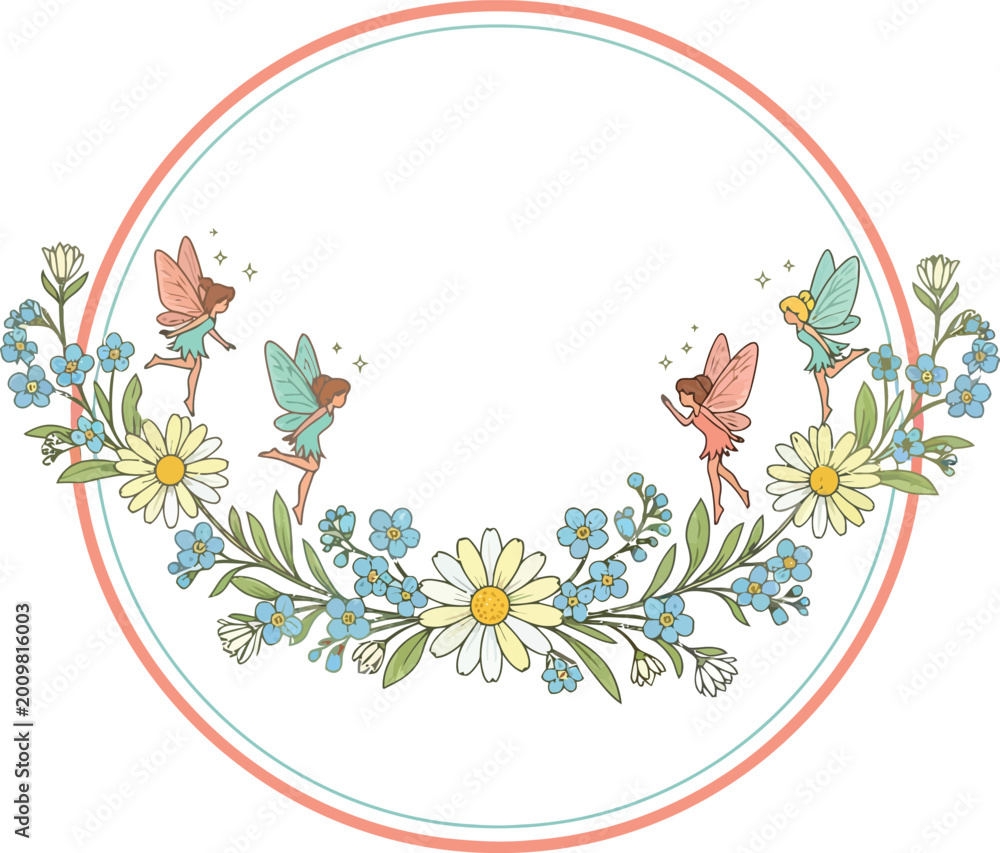 Fototapeta premium Spring floral frame with birds and butterflies vector illustration for a greeting card design