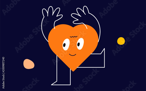 Orange geometric figure face. Joyful dancing heart.