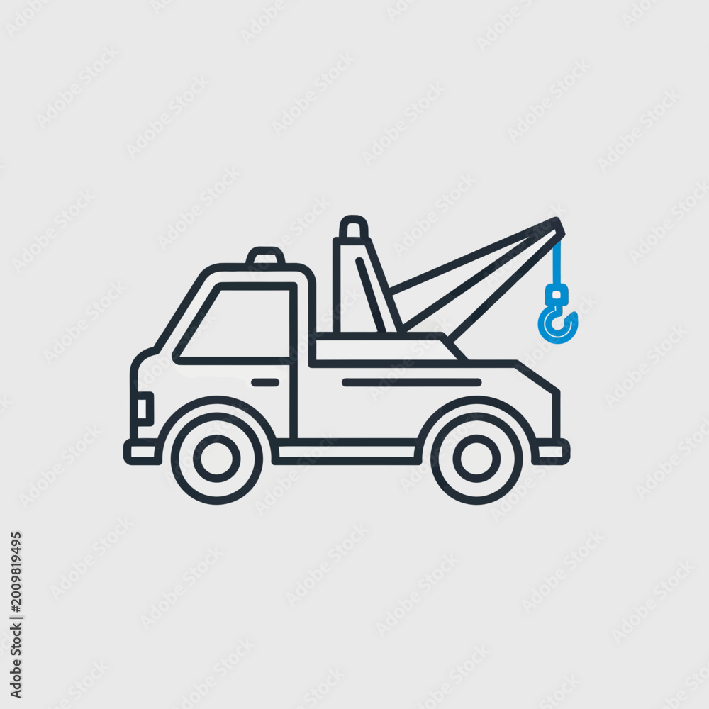 Naklejka premium Tow Truck Line Art Vector Illustration for Roadside Assistance and Vehicle Recovery Services