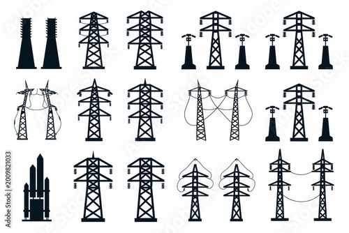 Power line icon, electric main symbol, electric line emblem, power transmission line pictogram