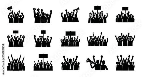 Photos Black silhouettes of cheering crowds.
