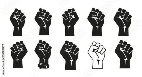 Tableau sur toile Black and white raised fists icons.