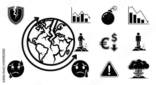 Schilderij op canvas Black icons of global business risks.