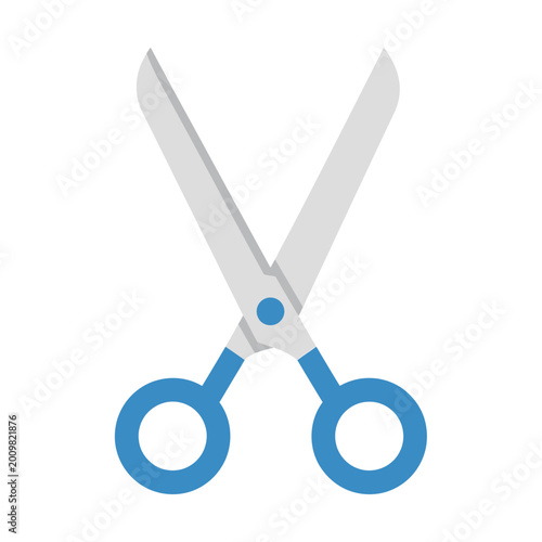 Open Blue Handle Scissors Isolated on White Background, Cutting Tool Icon