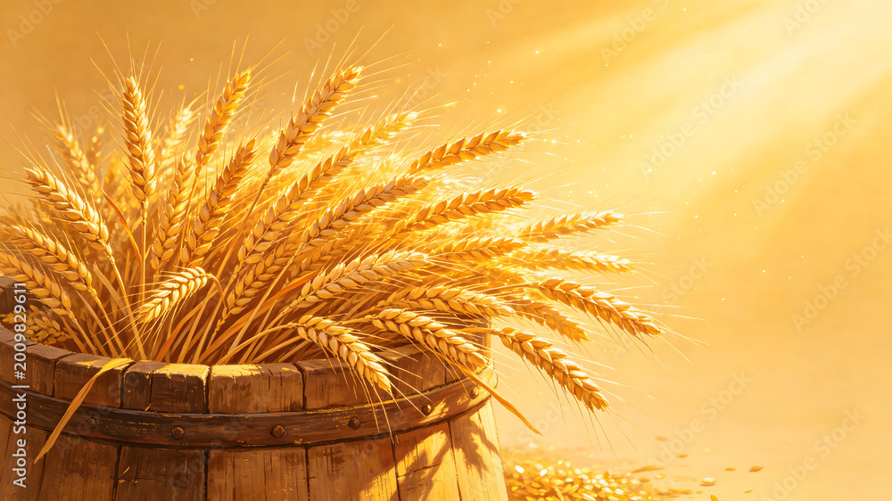 Fototapeta premium Aesthetic illustration of summer harvest and grain barn