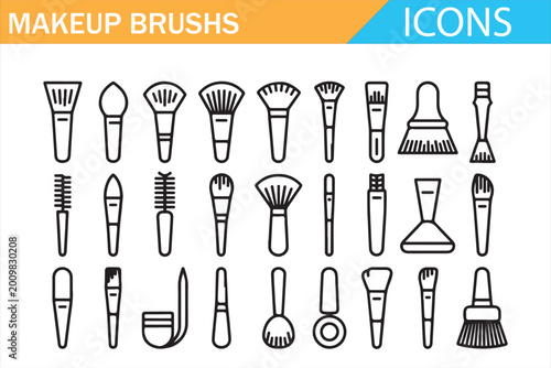 Obraz na płótnie Makeup brush outline icon set for beauty and salon design