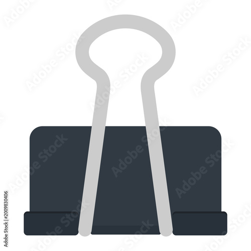 Black Binder Clip Icon Flat Vector for Office Stationery Document Organizer and Paper Fastener Design Elements