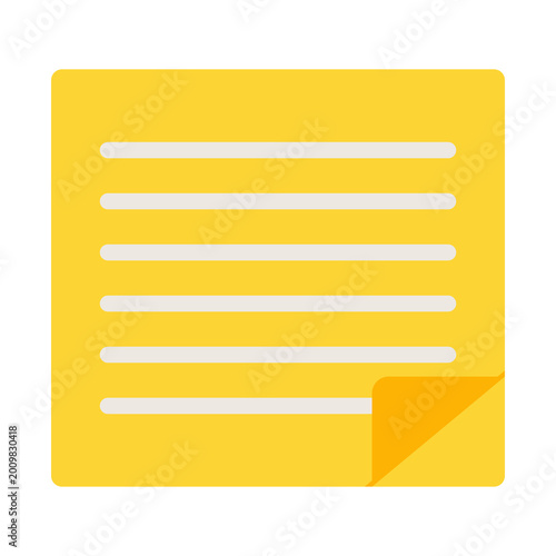 Yellow Sticky Note Icon Flat Vector for Memo Reminder and Office Stationery Message Design Elements