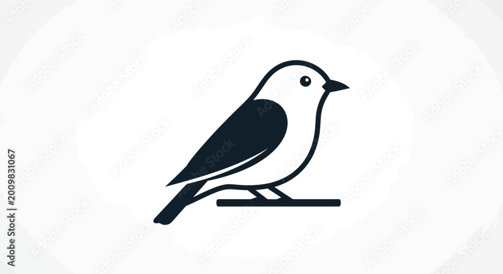 Fototapeta premium Minimalist vector illustration of a small bird perched on a branch, simple design, clean lines
