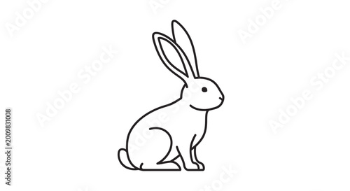 Minimalist outline illustration of a rabbit sitting, simple line art, white background