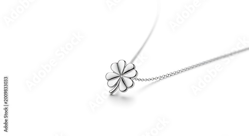 Elegant clover necklace on white background for jewelry and fashion concepts