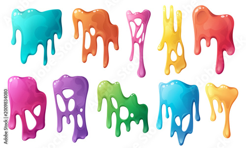 Canvas Print Slime splash vector set of colorful blob and jelly texture on white background for Halloween decoration