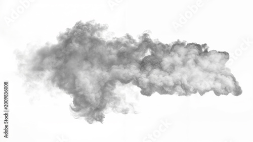 Schilderij op canvas Isolated Horizontally elongated plume of gray smoke or vapor from near-white to