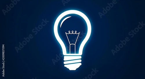 Glowing light bulb silhouette on dark blue background