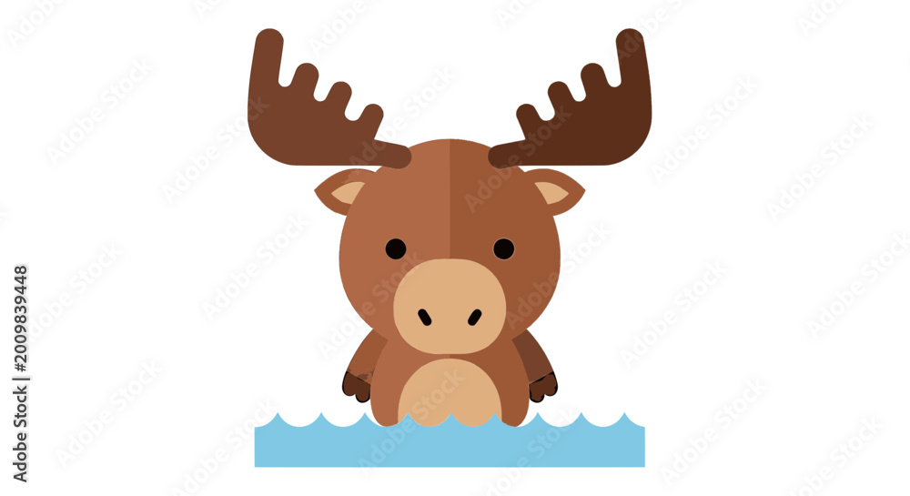 Fototapeta premium Cute Cartoon Moose Swimming in Water Vector Illustration