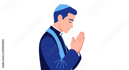 Foto Catholic Priest Praying in Blue Vestments, Religious Devotion