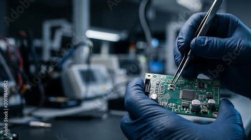 Electronics Engineer Working on Printed Circuit Board