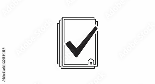 Free Download Stacked papers with a checkmark and a house icon - GFXLoad
