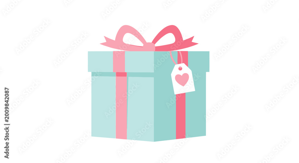 Obraz premium Turquoise Gift Box with Pink Ribbon and Heart Tag - Celebration Surprise