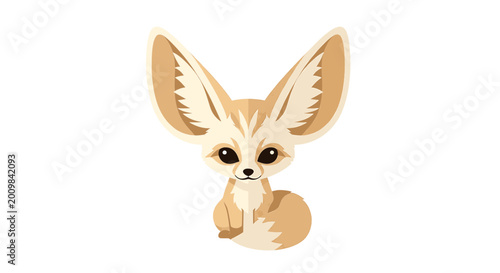 Fotografi Cute Cartoon Fennec Fox Vector Illustration Isolated on White Background