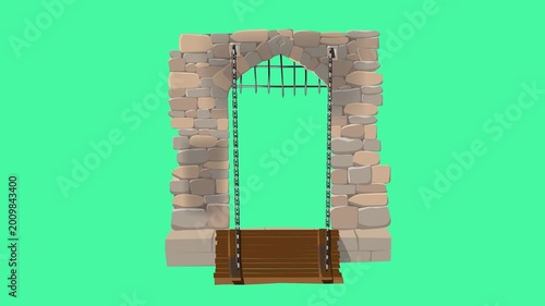 medieval castle's drawbridge, 4K vector animation on transparent background