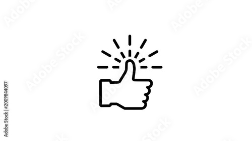 A thumbs up icon with animated lines radiating outward expressing approval, like, positive feedback, success, or social media interaction