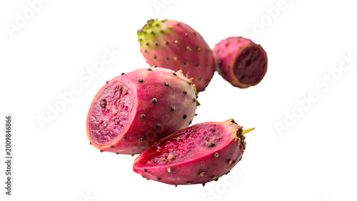 Obraz na plátně Pink prickly pear cactus fruit sliced and whole isolated on transparent backgrou