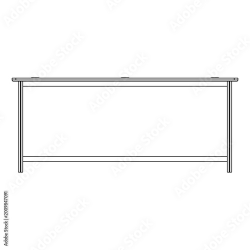 Bild auf Leinwand Front view outline of a desk illustrated in clean elevation line drawing highlighting work surface, storage elements, and balanced furniture proportions