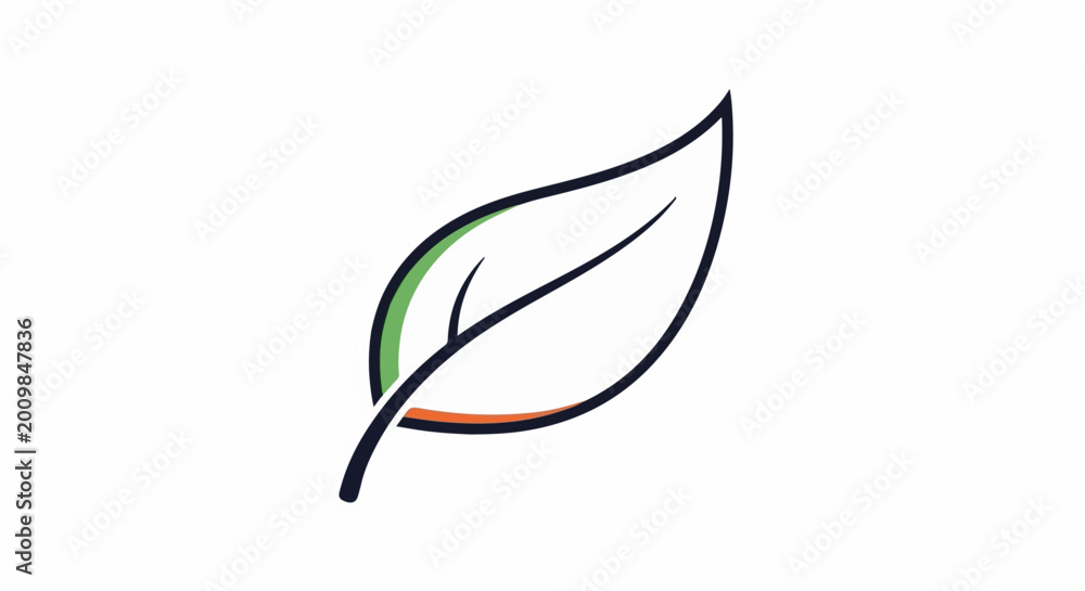 Fototapeta premium Simple line drawing of a leaf with green and orange accents