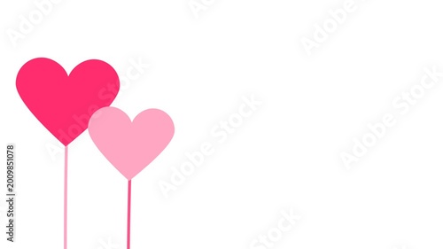 Two pink hearts on sticks one dark pink and one light pink against a white background symbolizing love and affection.