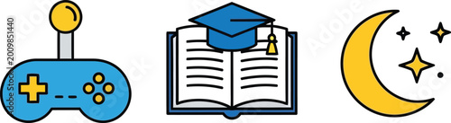 Gamer, Student, Night: Icons of Leisure, Learning, and Sleep