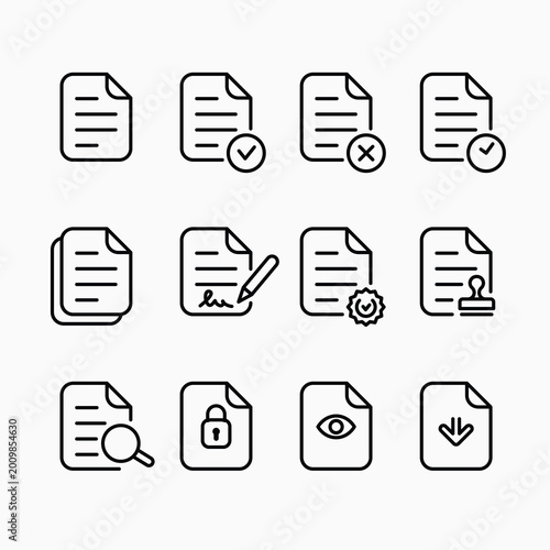 Legal Document Outline Icons. Editable stroke. Vector illustration
